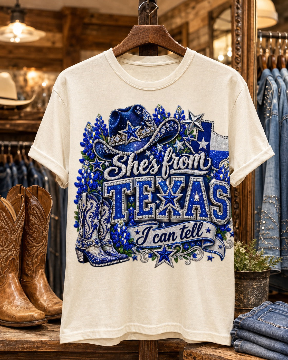 She's From Texas-Blue T-Shirt