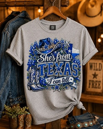 She's From Texas-Blue T-Shirt