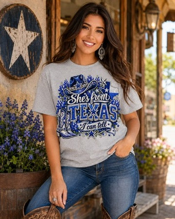 She's From Texas-Blue T-Shirt